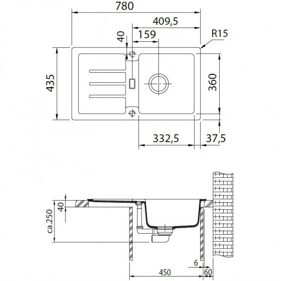 Franke Strata STG 614-78 akmens masės plautuvė 2