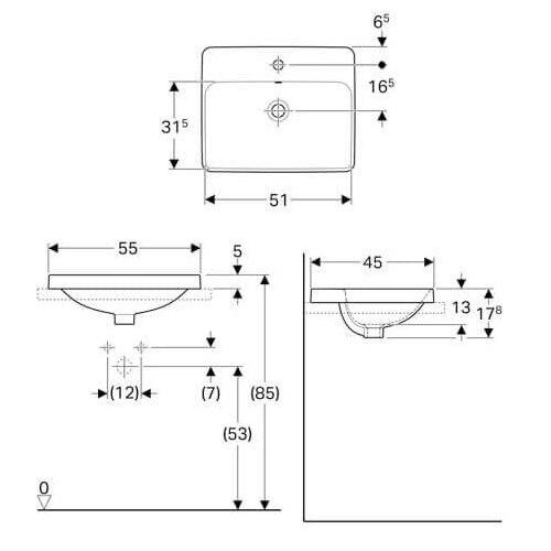 Geberit VariForm 55x45 įleidžiamas praustuvas 1