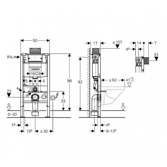 Geberit Duofix Omega 98 cm potinkinis klozeto rėmas su tvirtinimais 1