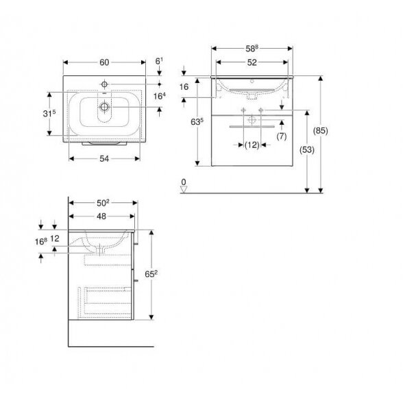 Geberit Selnova Square spintelė 600x652x502 su praustuvu 1