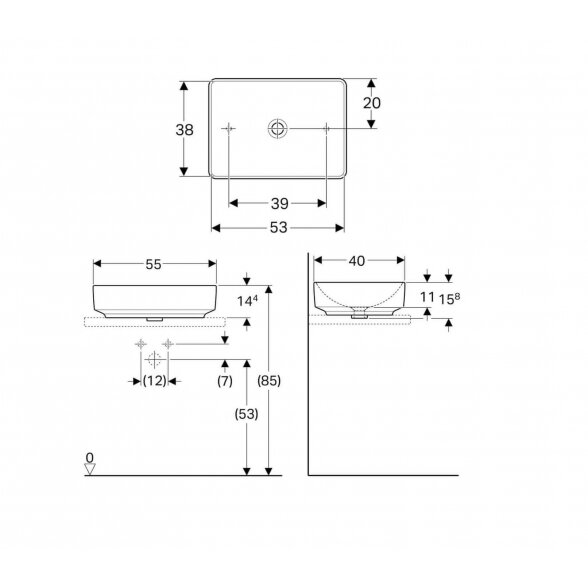 Geberit VariForm 55x40 pastatomas ant stalviršio praustuvas 1