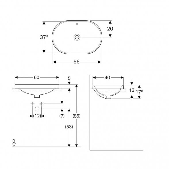 Geberit VariForm 60x40 įleidžiamas praustuvas 1