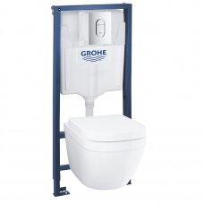 Grohe 4 in 1 potinkinis rėmas su EuroCeramic pakabinamu klozetu ir lėtaeigiu dangčiu