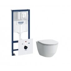 Grohe SL WC potinkinis rėmas 5 in 1 su Laufen Pro New Rimless pakabinamu klozetu ir lėtaeigiu dangčiu