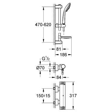 Grohe Grohtherm 2000 termostatinis dušo maišytuvas su dušo stovu 34195001 1