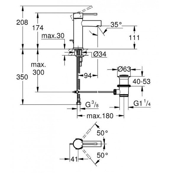 Grohe Essence New praustuvo maišytuvas su dugno vožtuvu 32898001 2