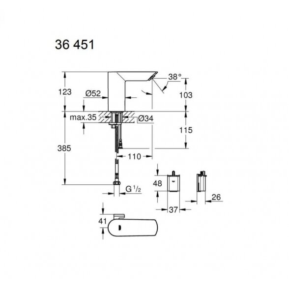 Grohe Bau Cosmapolitan E 36451000 bekontaktis praustuvo maišytuvas 1