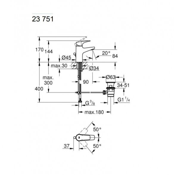 Grohe BauFlow 23751000 praustuvo maišytuvas su dugno vožtuvu 1