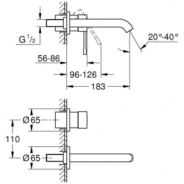 Grohe Essence New praustuvo maišytuvas iš sienos su potinkine dalimi 2