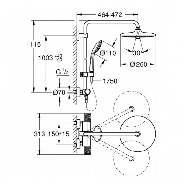 Grohe Euphoria 260 termostatinė dušo sistema 27615002 1