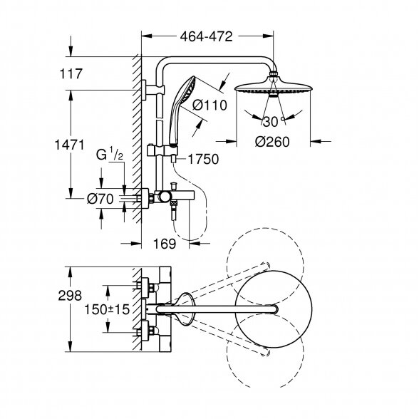 Grohe Euphoria 260 termostatinė vonios sistema su snapu 27475001 1