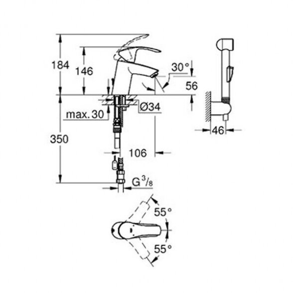 Grohe Eurosmart praustuvo maišytuvas su bidė dušeliu 1