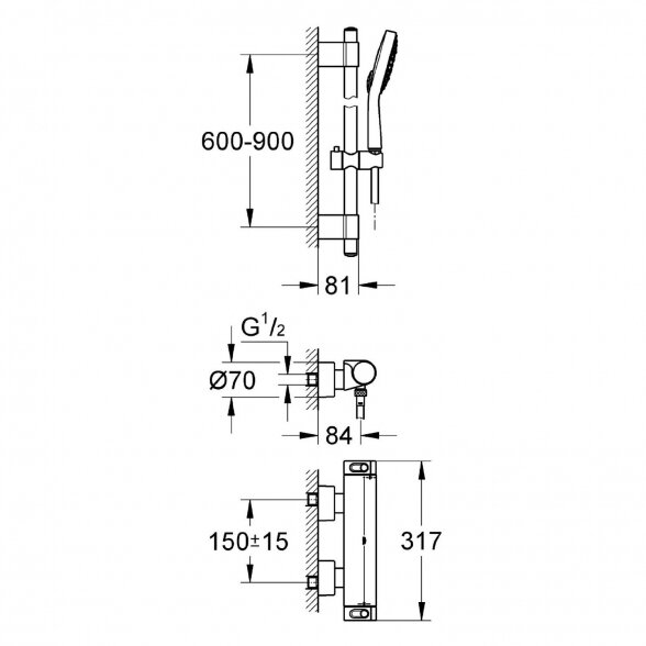 Grohe Grohtherm 2000 termostatinis dušo maišytuvas su dušo stovu 34482001 1