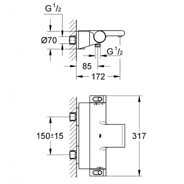 Grohe Grohtherm 2000 termostatinis vonios maišytuvas su tvirtinimo apdaila 2