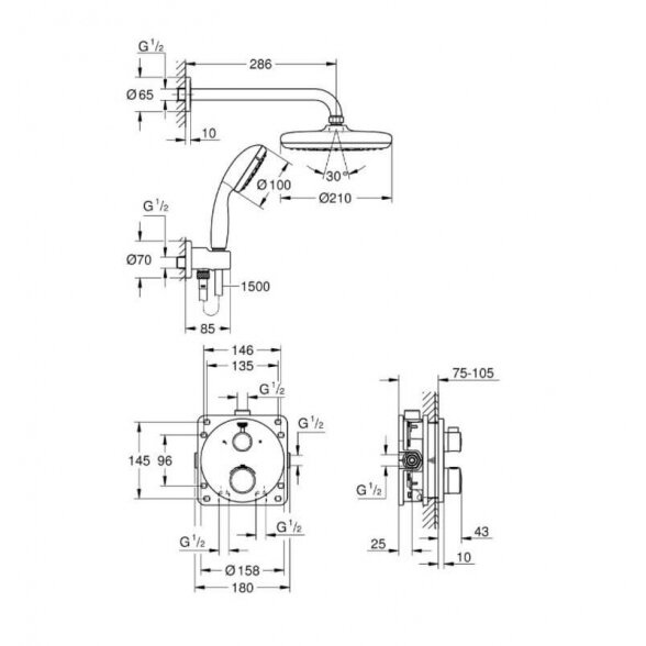 Grohe Grohtherm potinkinis termostatinis dušo komplektas 2