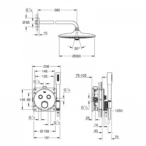 Grohe Grohtherm SmartControl 34744000 potinkinis termostatinis dušo komplektas 1