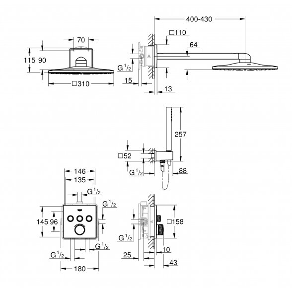 Grohe Grohtherm SmartControl Cube potinkinis termostatinis dušo komplektas 34706000 2