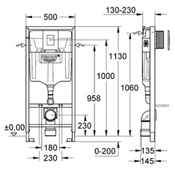 Grohe Rapid SL klozeto rėmo komplektas 3 in 1 1