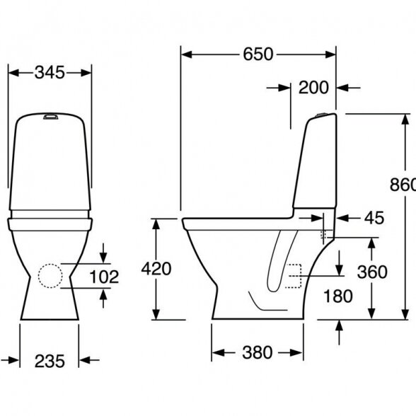 Gustavsberg Nautic Hygienic flush pastatomas klozetas su rimless (atviro lanko) technologija bei lėtaeigiu dangčiu 4