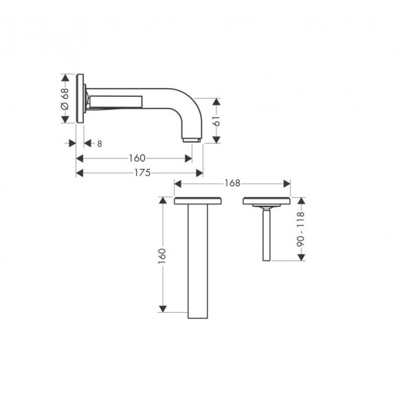 Hansgrohe Axor Citterio 160 mm praustuvo maišytuvas iš sienos 4