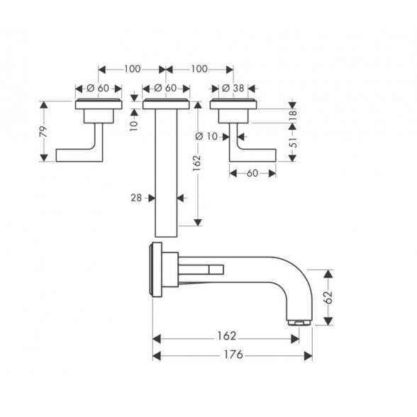 Hansgrohe Axor Citterio 226 mm 39315000 praustuvo maišytuvas iš sienos 3