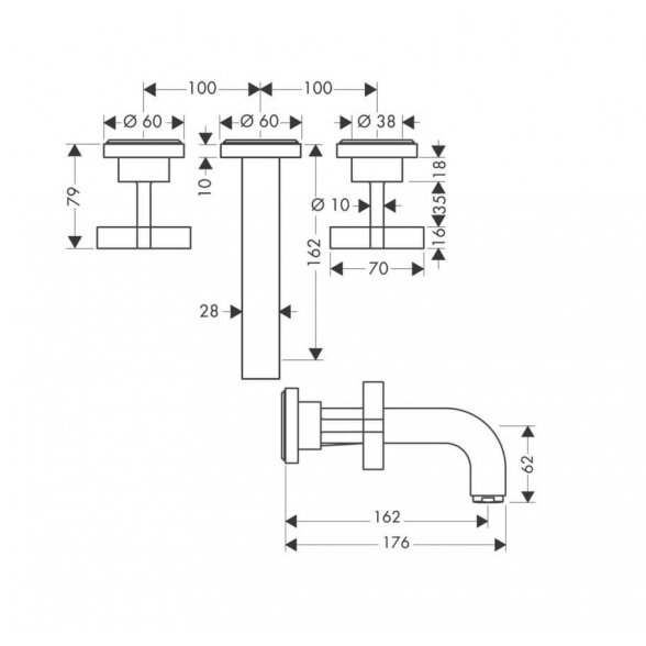 Hansgrohe Axor Citterio 226 mm praustuvo maišytuvas iš sienos 3