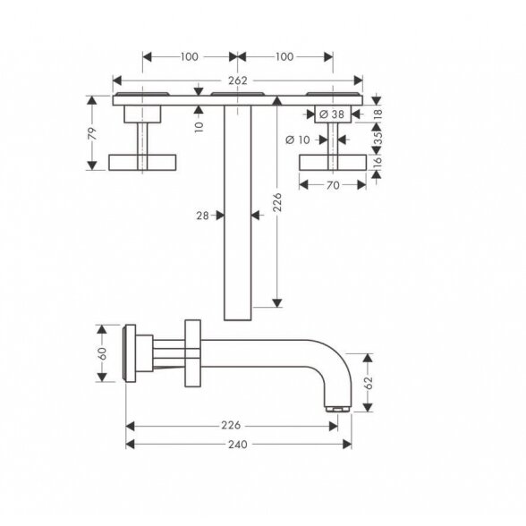 Hansgrohe Axor Citterio 226 mm praustuvo maišytuvas iš sienos ant vienos plokštelės 3