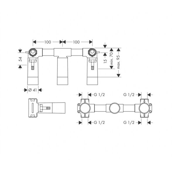 Hansgrohe Axor Citterio 226 mm praustuvo maišytuvas iš sienos ant vienos plokštelės 4