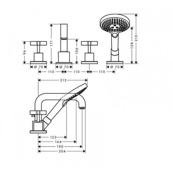 Hansgrohe Axor Citterio 39445000 įmontuojamas į vonios kraštą maišytuvas 1