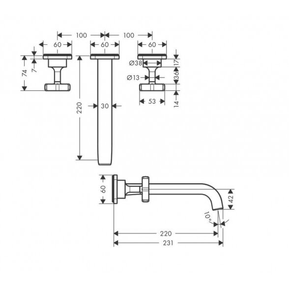 Hansgrohe Axor Citterio E 220 mm 36107000 praustuvo maišytuvas iš sienos 2