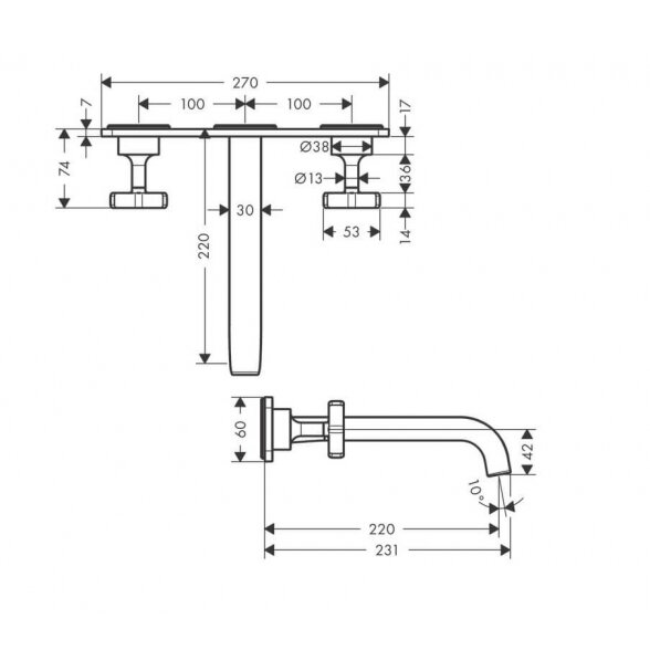 Hansgrohe Axor Citterio E 220 mm 36115000 praustuvo maišytuvas iš sienos 4