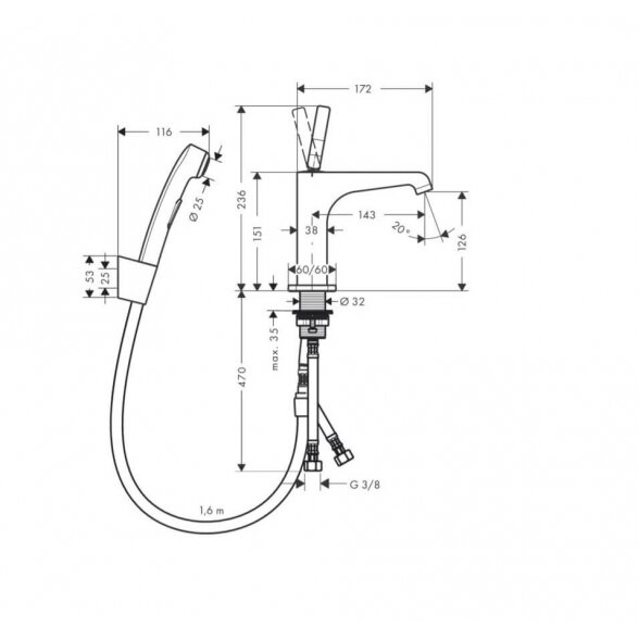 Hansgrohe Axor Citterio E 36130000 praustuvo maišytuvas su bidė dušeliu 2