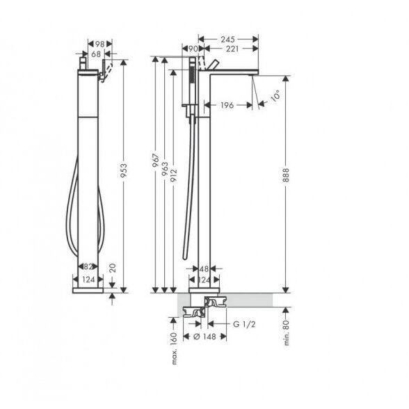 Hansgrohe Axor MyEdition vonios maišytuvas iš grindų su potinkine dalimi 3