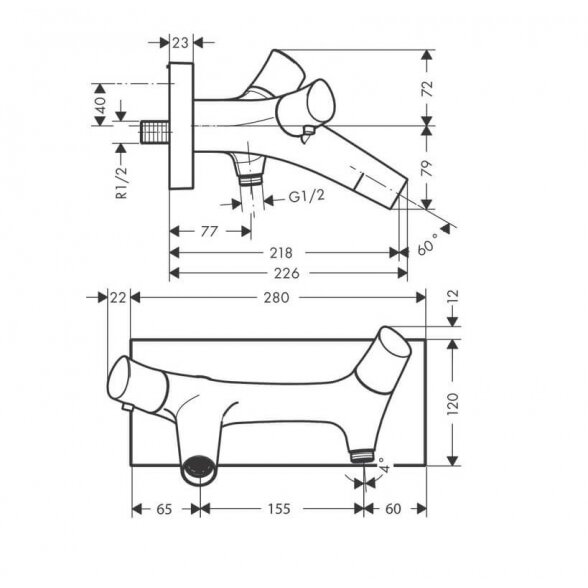 Hansgrohe Axor Starck Organic 12410000 termostatinis vonios maišytuvas