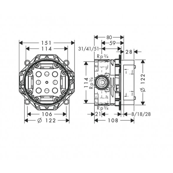 Hansgrohe Axor Thermostat HighFlow 36716000 potinkinis dušo maišytuvas 4