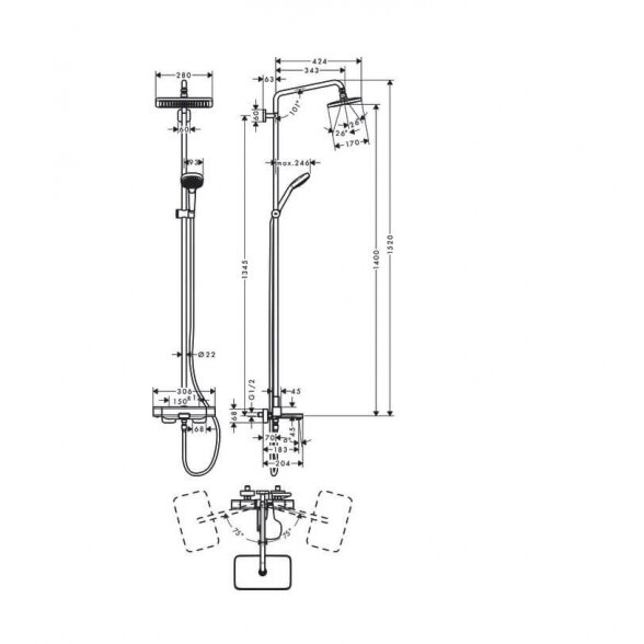 Hansgrohe Croma E Showerpipe 280 27687000 termostatinė dušo sistema 2