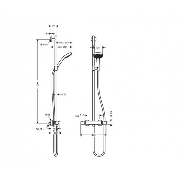 Hansgrohe Croma Select E SemiPipe Multi 27248400 termostatinis dušo komplektas 2