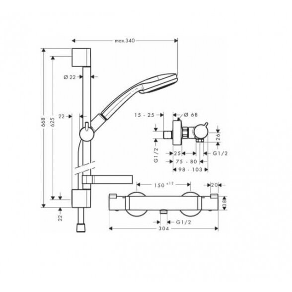 Hansgrohe Crometta 100 Shower termostatinis dušo komplektas 2