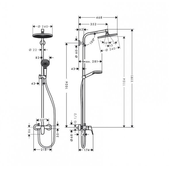 Hansgrohe Crometta S Showerpipe 240 27269000 dušo sistema 1