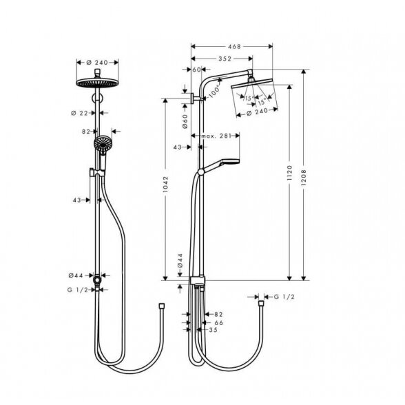 Hansgrohe Crometta S Showerpipe 240 EcoSmart 240 27270000 dušo sistema 1