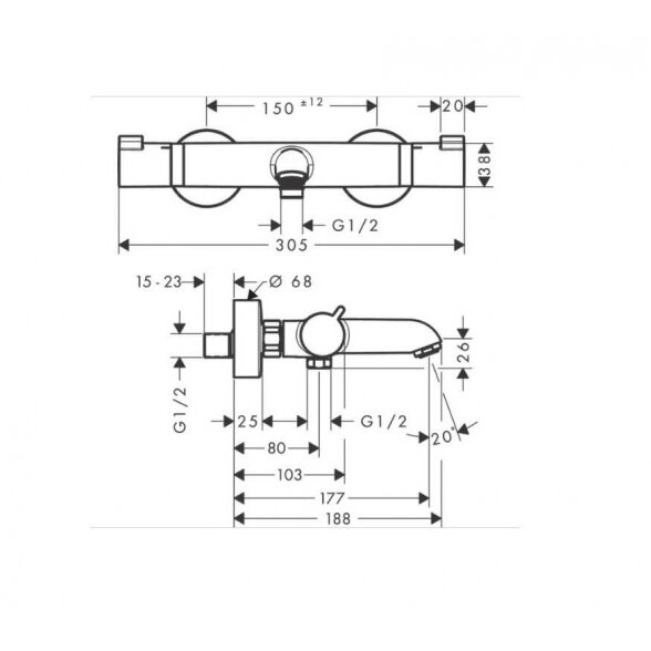 Hansgrohe Ecostat Comfort virštinkinis termostatinis vonios maišytuvas 1