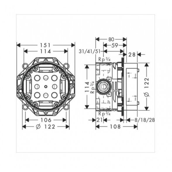 Hansgrohe Ecostat S 15758 potinkinis termostatinis dušo maišytuvas 8