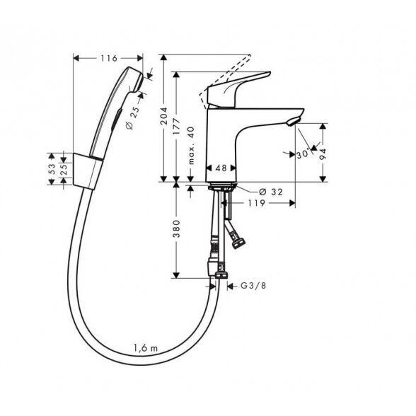 Hansgrohe Focus 100 31927000 praustuvo maišytuvas su bidete dušeliu 1