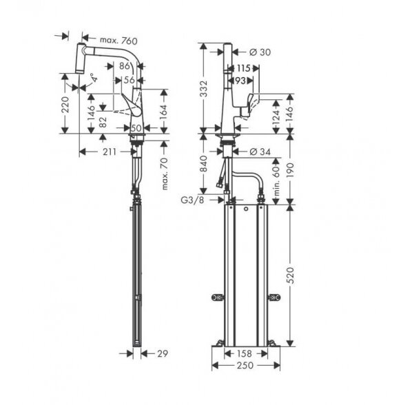 Hansgrohe Metris M71 73800000 virtuvinis maišytuvas 3