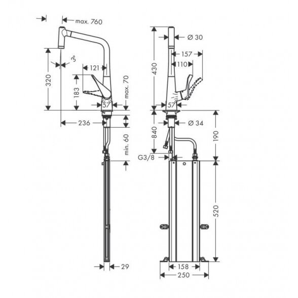 Hansgrohe Metris M71 73801000 virtuvinis maišytuvas 4