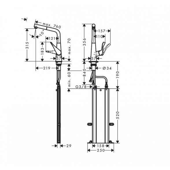 Hansgrohe Metris M71 73812000 virtuvinis maišytuvas 2