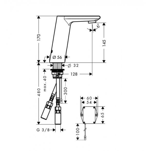 Hansgrohe Metris S bekontaktis praustuvo maišytuvas, 6V 2