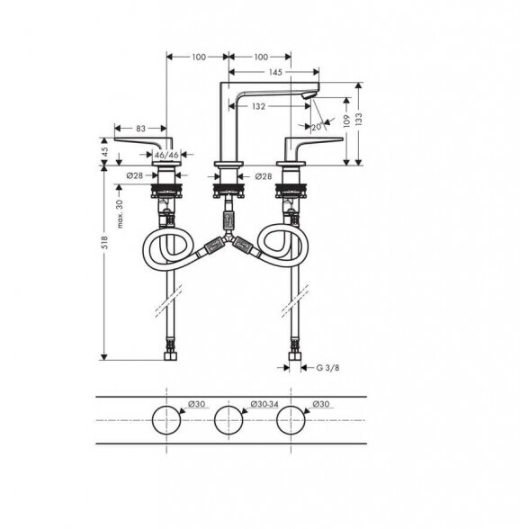 Hansgrohe Metropol 110 praustuvo maišytuvas trijų dalių, chromo sp. 1