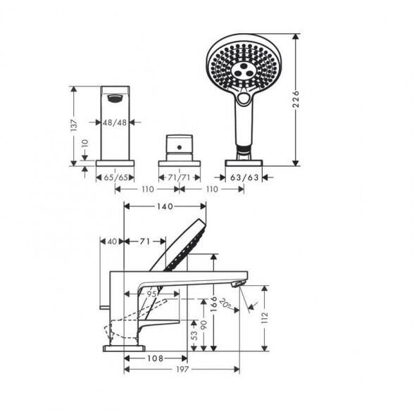 Hansgrohe Metropol 74551000 į vonios kraštą montuojamas maišytuvas 1