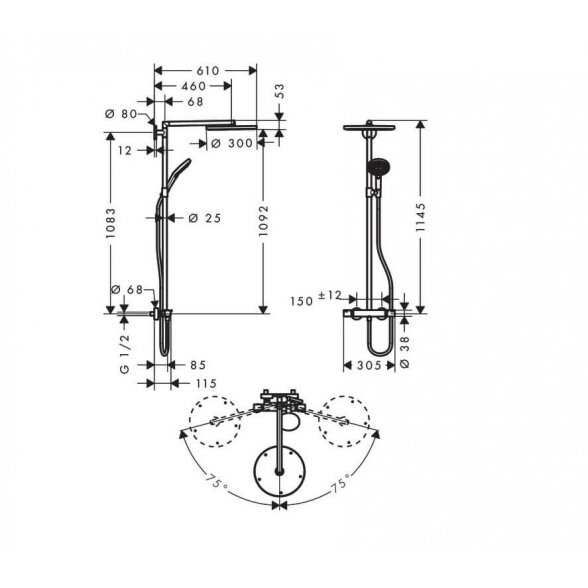 Hansgrohe Raindance E Showerpipe 27114000 virštinkinė termostatinė dušo sistema 2